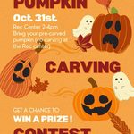 Poster: CottageClub Social Committee presents the Pumpkin Carving Contest, Oct 31, Rec Center 2 to 4 PM. Bring your pre-carved pumpkin. Win a prize.